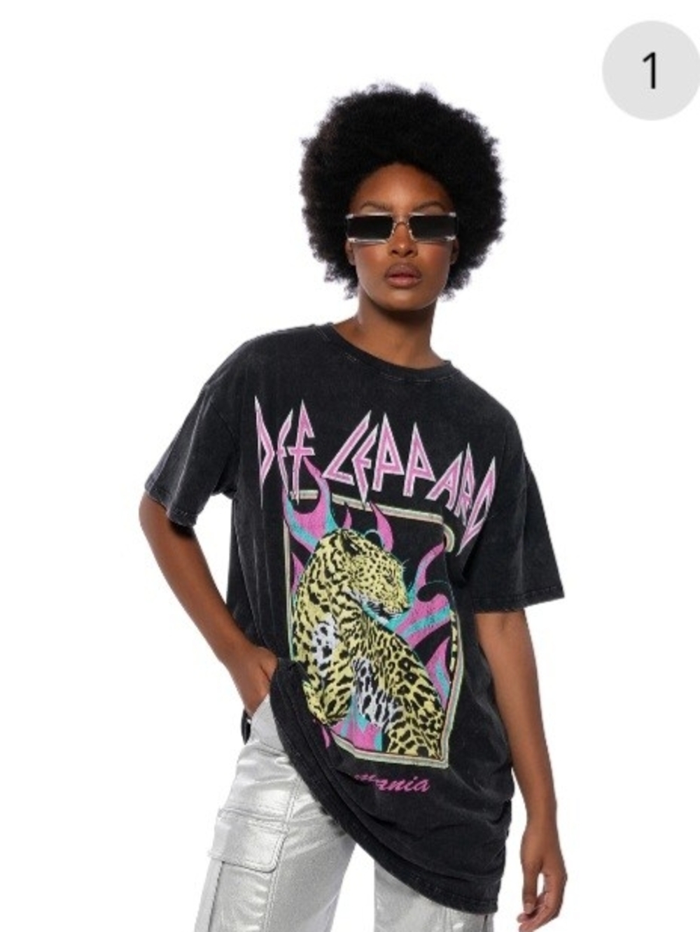 Def Leppard Leopard Graphic Band Tee - Black with Pink & Yellow